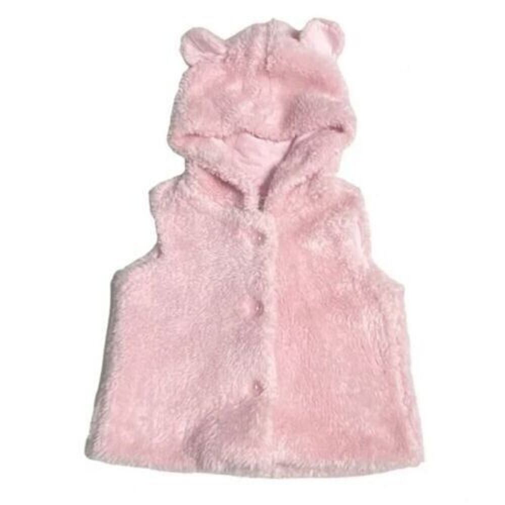 Harper Canyon Toddlers Soft Faux Fur Hooded Bear Ear Vest in Pink 24‎ Months